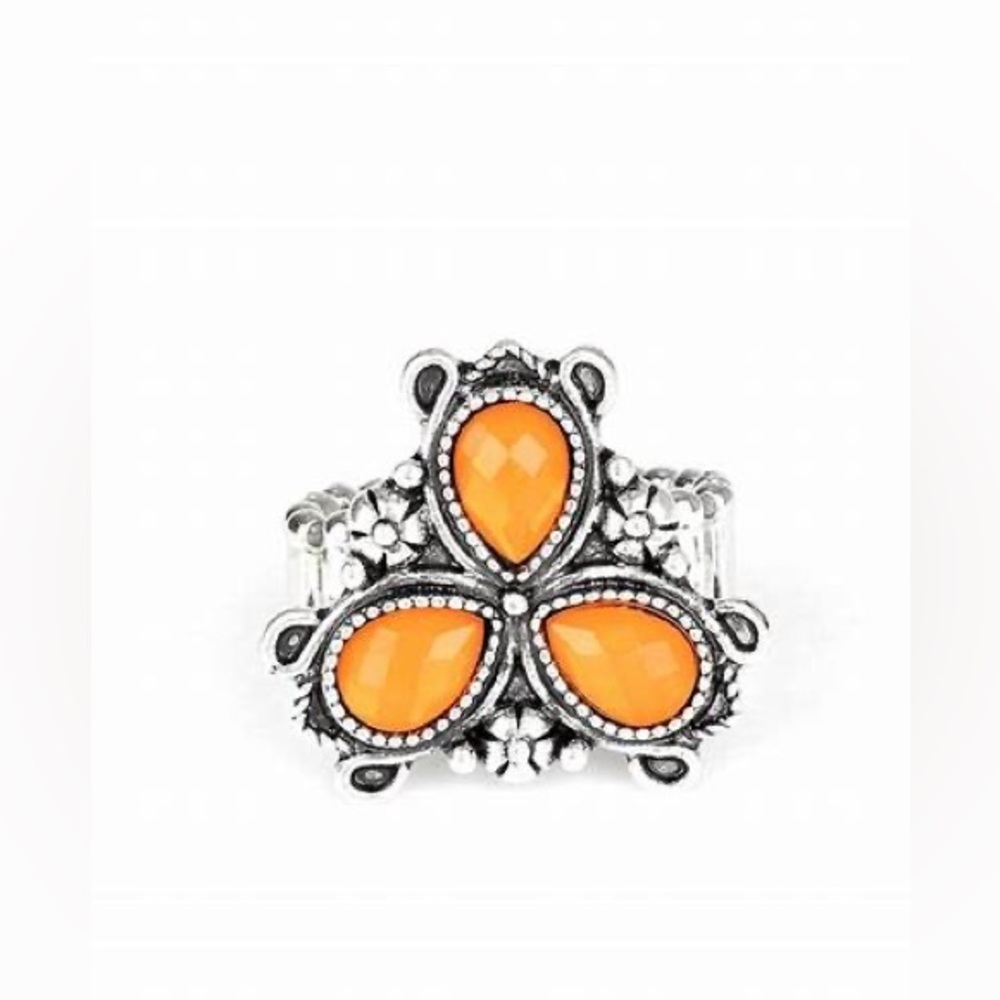 Three flower pattern orange and silver ring*